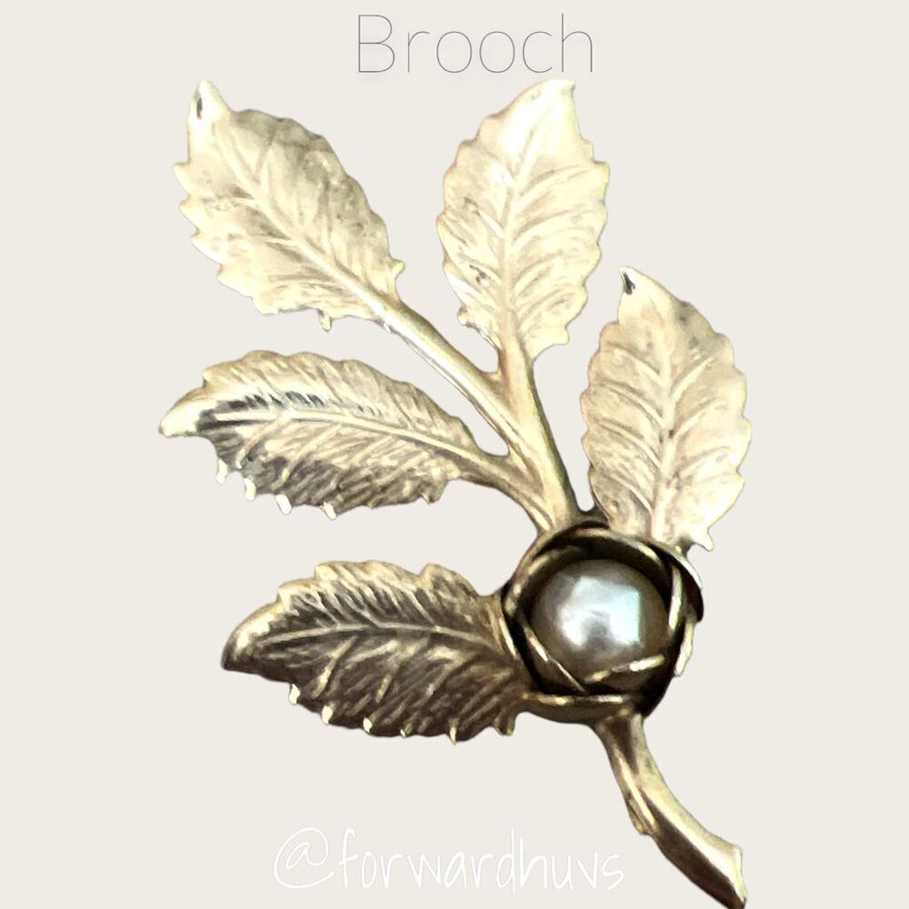 Gold Tone Vintage Brooch | Tree Branch with Faux Pearl